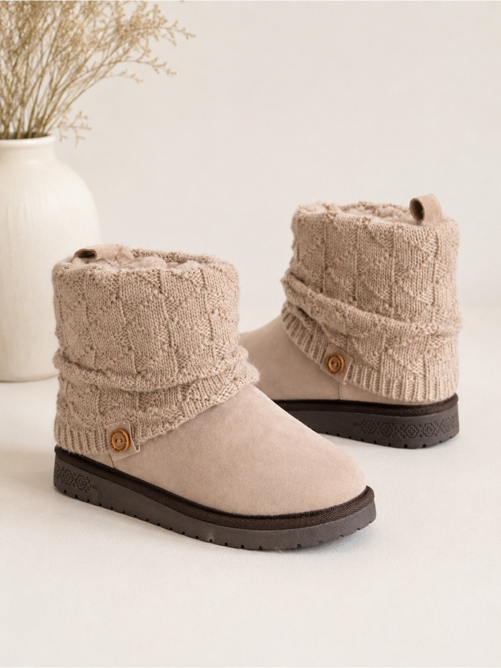 MUK LUKS Laurel Pull On Sherpa Winter Boots, Stone/Fairy Dust SIZE 7
